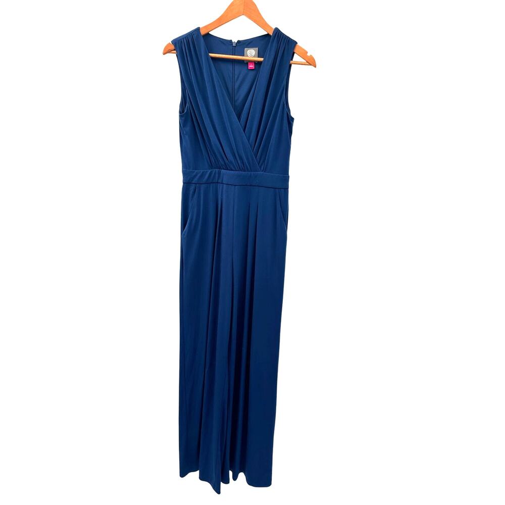 VINCE CAMUTO Navy Blue V-Neck Stretch Jumpsuit // S